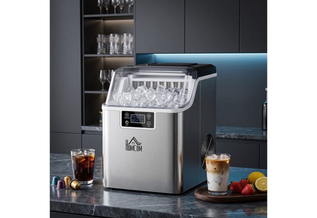 Homcom - Eiswürfelmaschine, Ice Maker Edelstahl 24 Eiswürfel in 14-18 Min., 20kg/24h, 3,2L Wassertank, Selbstreinigend Eiswürfelbereiter mit 2 Arten