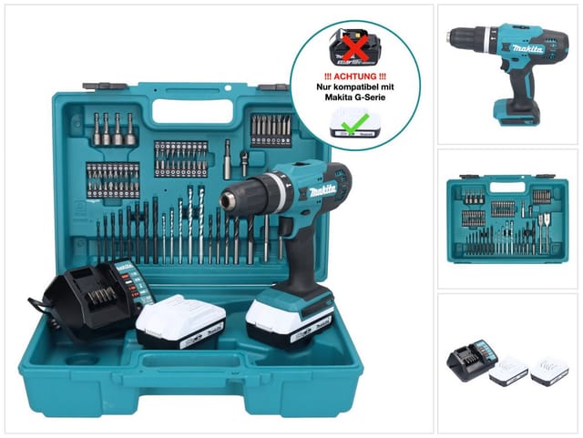 18V 42 Nm Schlagbohrmaschine Makita 2 batt.BL1820G + Ladegerät + 74 Teile - HP488DAEX1