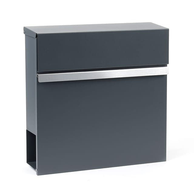 Wiltec Designer Briefkasten V50 Anthrazit und Edelstahl 370 x 105 x 370 mm, Wandbriefkasten mit Schloss, Sichtfenstern, Zeitungsrolle, Postkasten aus