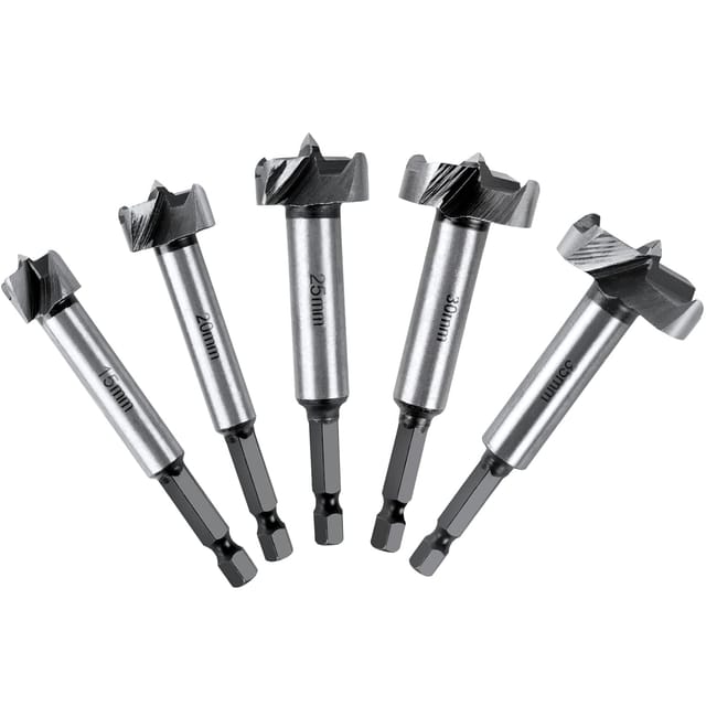 Versaillesfr - Holzbohrer, Box Mit 5 Holzschneidern Mit Sechskantgriff, Verstellbare Positionierung, Hss-hartmetall-lochsäge Für Massivholz, Kork, Splint, Sperrholz (15, 20, 25, 30, 35 Mm)
