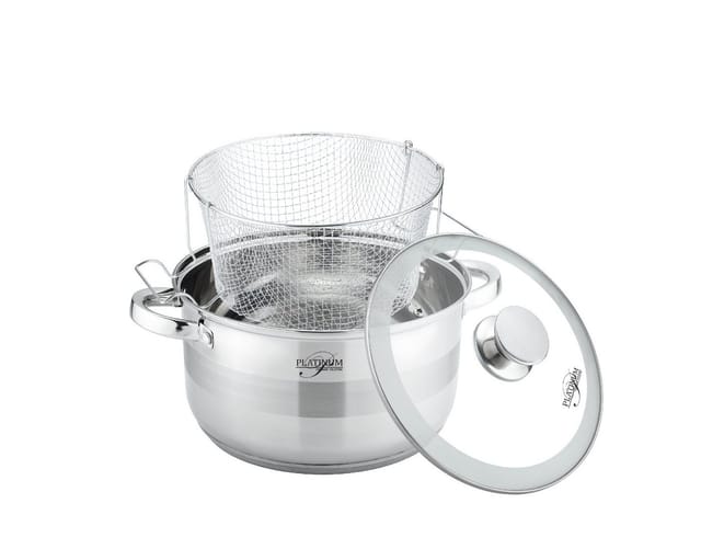 Platinum - Frittiertopf 3 tlg Hochwertiger Edelstahl 18/10 Induktion Korb Fritteuse Ø24×14.5 cm, 6.6L Topf mit Deckel