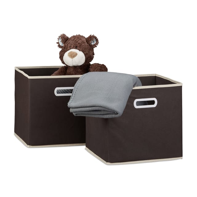 4 x Faltbox im Set, Aufbewahrungsbox aus Stoff, quadratisch hbt ca. 30 x 30 x 30 cm, mit Fingerloch, Regalbox, braun