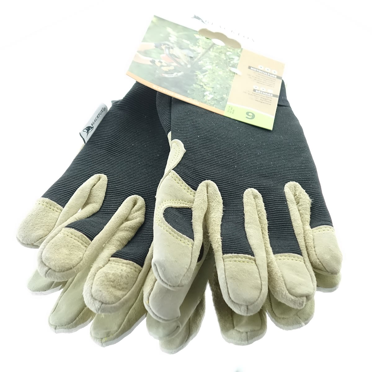 Blackfox® Garten - Handschuhe Handflächen-verstärkung Schwarz & Braun Größe 9/l