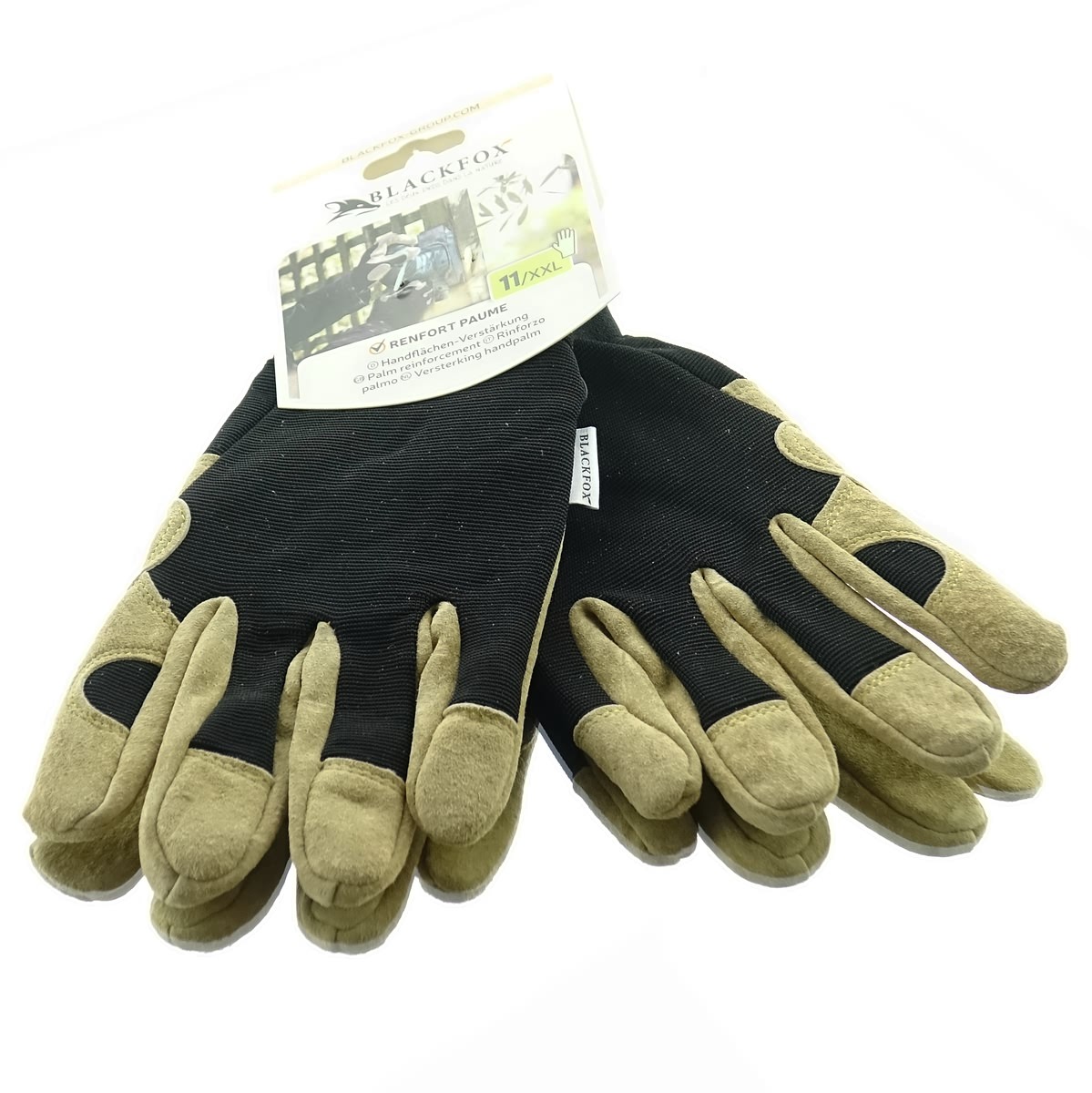 Blackfox® Garten - Handschuhe Handflächen-verstärkung Schwarz & Braun Größe 11/xxl