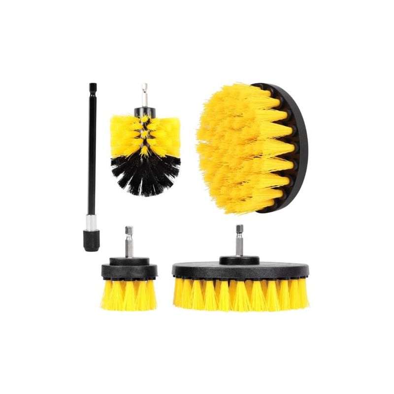 Bohrmaschinenbürsten-set, 5-teiliges Set, Reinigungsset Für Bohrmaschinenbürsten, Bohrmaschinenbürste Für Badezimmeroberflächen, Böden, Badewannen (2"/3,5"/4"/5" Bürsten + 1 Verlängerungsstange) - Ver
