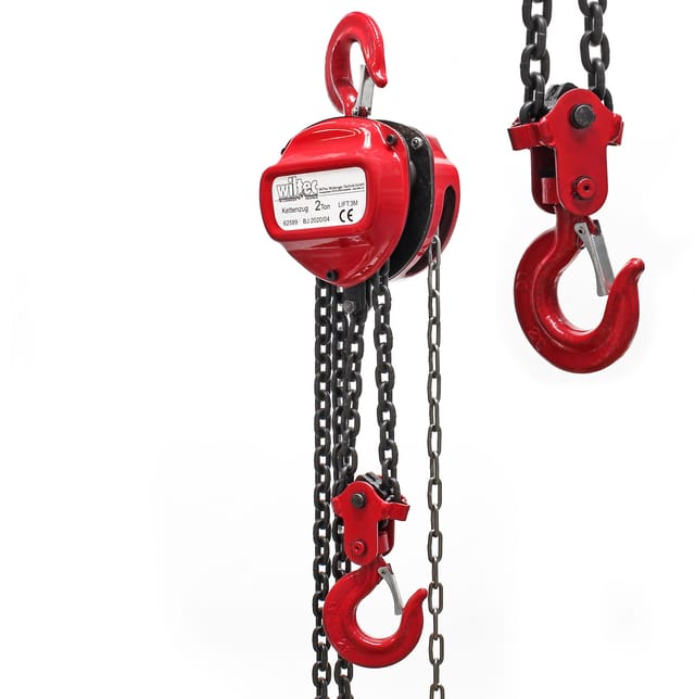 Wiltec Kettenzug mit 2000kg Traglast, 3 m Kettenlänge und 2,5 m Hubhöhe, für einfaches Lastenheben, Flaschenzug, Seilzug, Handseilwinde u.a. für