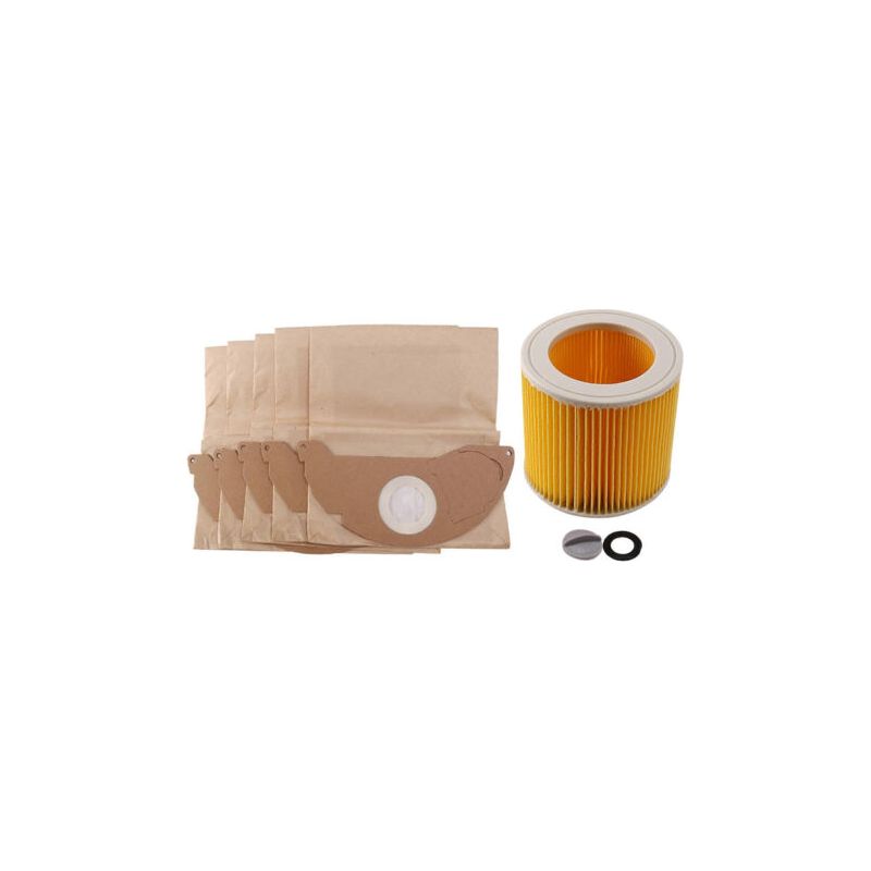 Hepa-filter + 5 Papierbeutel Für Körcher Staubsauger (hepa-filterpatrone Wd2250, Wd3.200, Mv2, Mv3, Wd3).