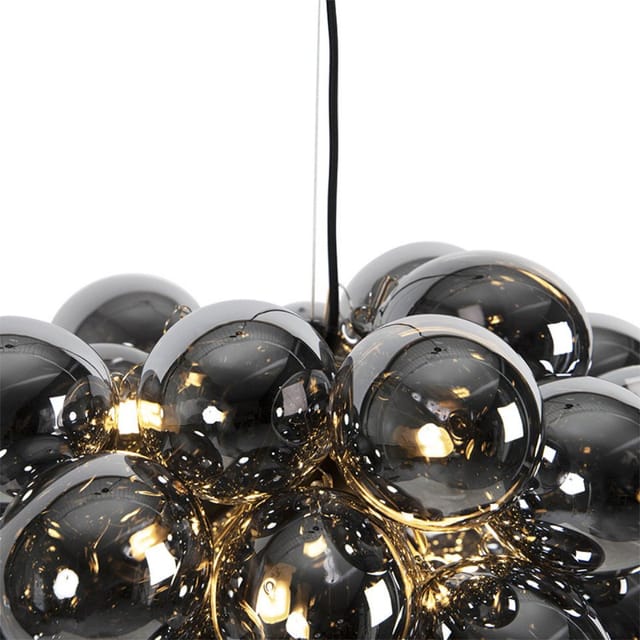 Art Deco Hängelampe schwarz mit Rauchglas 8 Lampen - Uvas