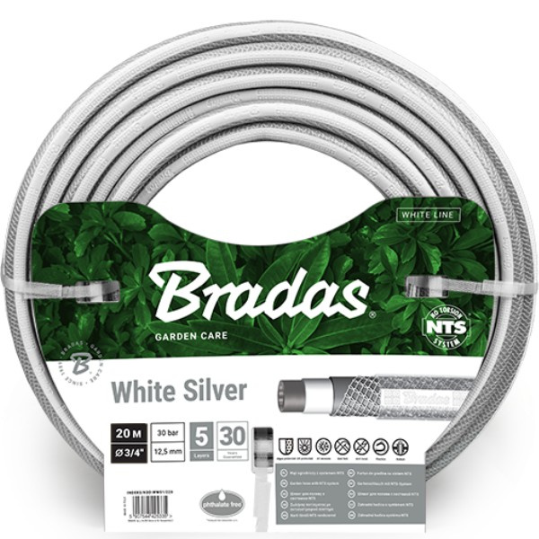 Gartenschlauch 3/4" 20m Nts Knickfest Verdrehungsfest Wasserschlauch White Silver Wws3/420 Bradas 5366