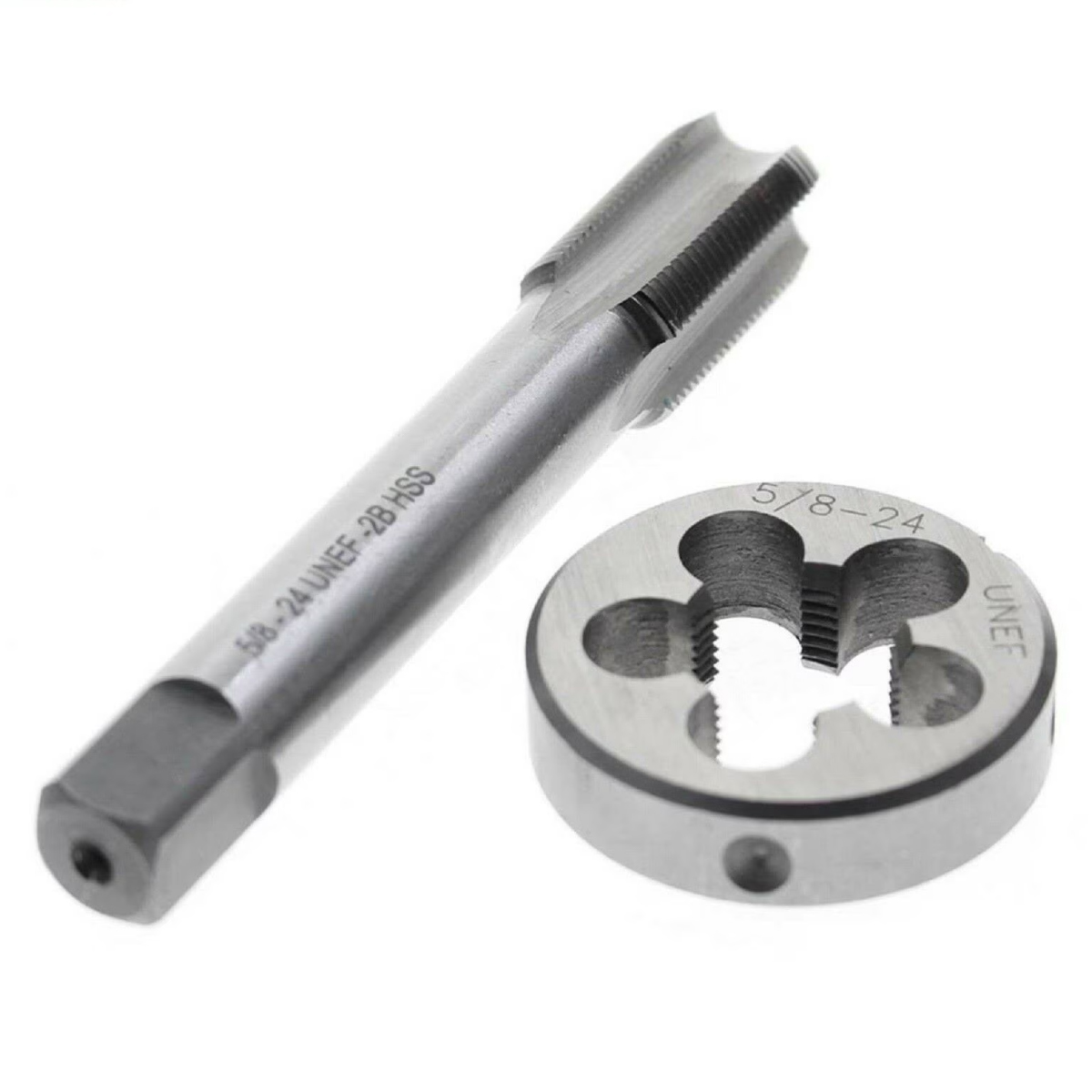 Hss 5/8"-24 Unef Rechtsgewinde-gewindebohrer- Und Schneideisensatz Neu (5/824) - Hss 5/8"-24 Unef Rechtsgewinde-gewindebohrer- Und Schneideisensatz Neu (5/824)