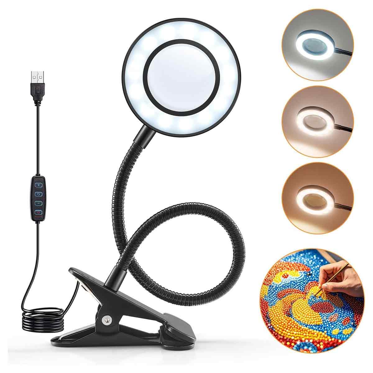 10-fache Led-leselampe Mit Vergrößerungsfunktion, 3 Farben, 10 Helligkeitsstufen, 360° Flexible Leselupe, Tragbar