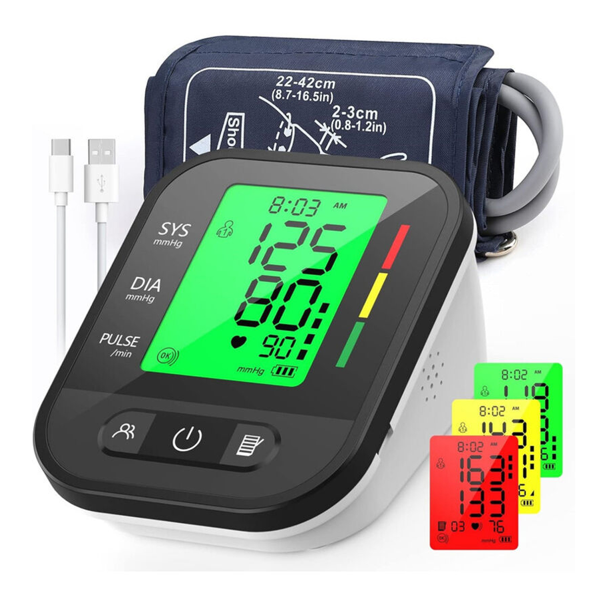 Professionelles Oberarm-blutdruckmessgerät, Elektronisches Blutdruckmessgerät Mit Verstellbarer Manschette (22-42 Cm), Hintergrundbeleuchtetem Display, 2 Benutzer, 99 Speicherplätze