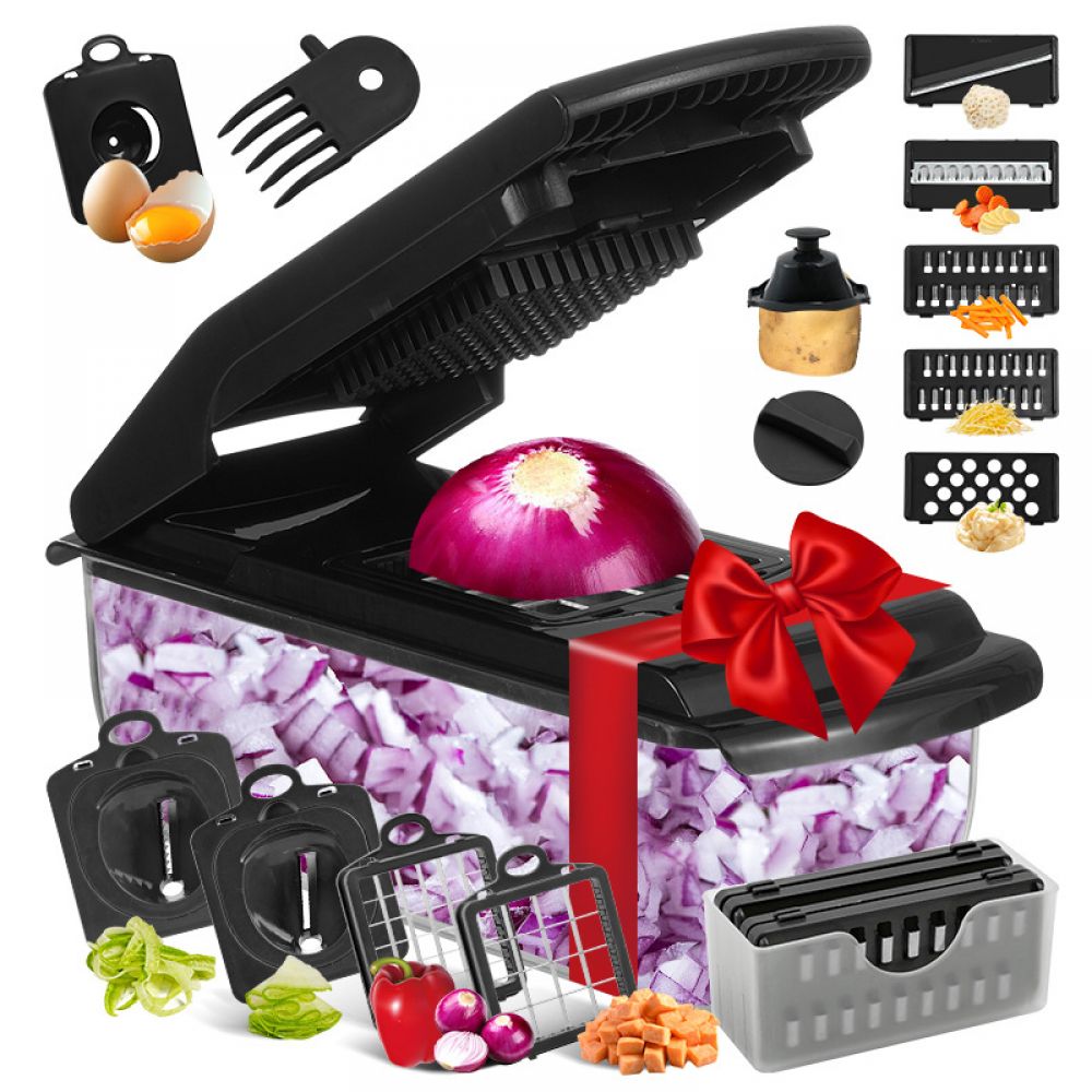 18-teiliges Multifunktionales Gemüseschneider-set – Komplett Schwarze Edition