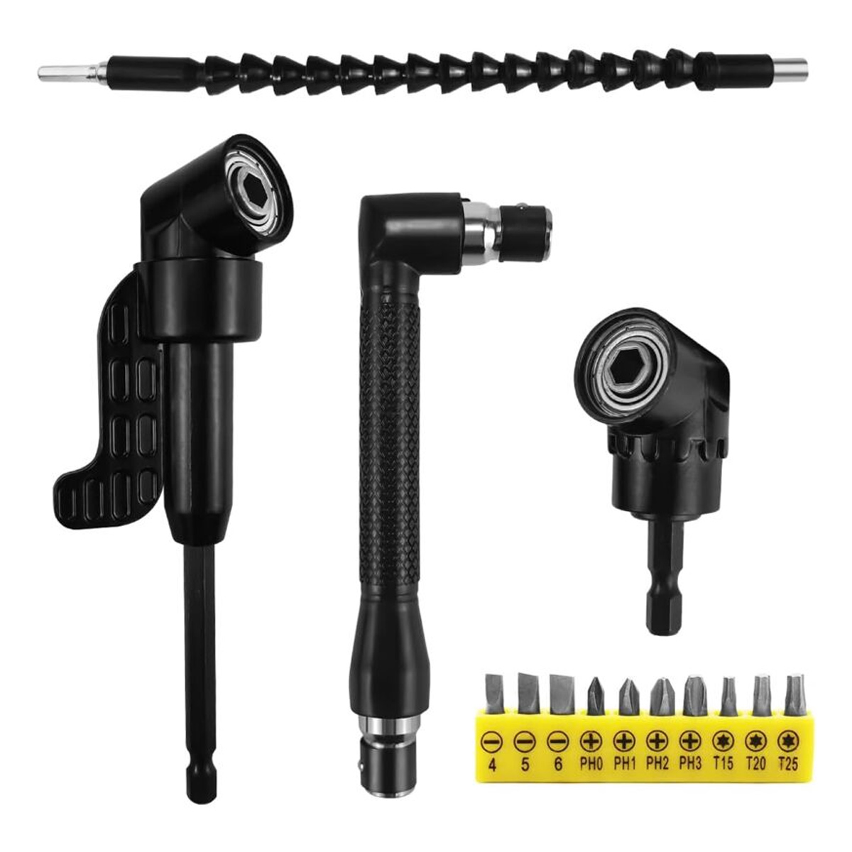 14-teiliges Winkelschraubendreher-set, 105°-flexschraubendreher, Flexible Bohrverlängerung, 1/4"-kurzschraubendreherbits, Verlängerungsset Für Winkelbohrer