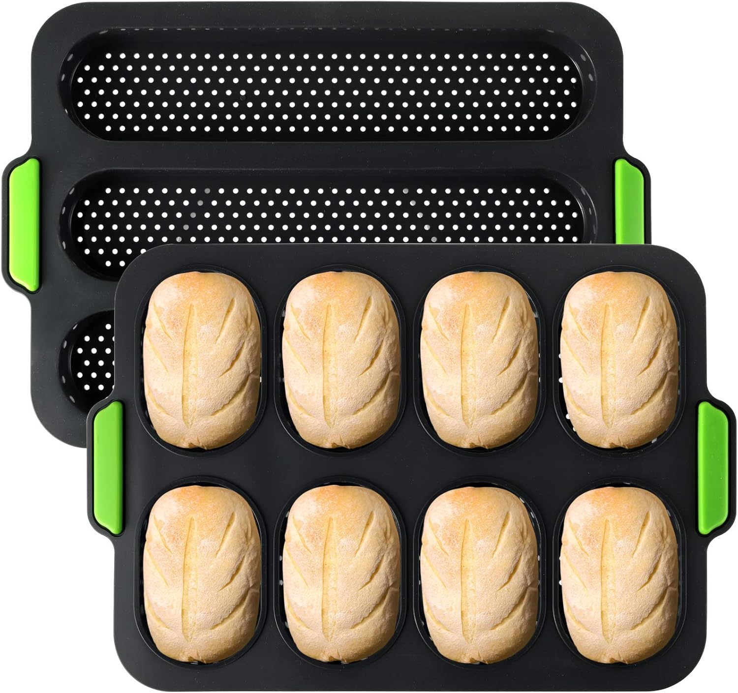 Baguetteformen – 1 Brotform Mit Acht Mulden + 1 Perforierte Baguetteform Mit Drei Mulden