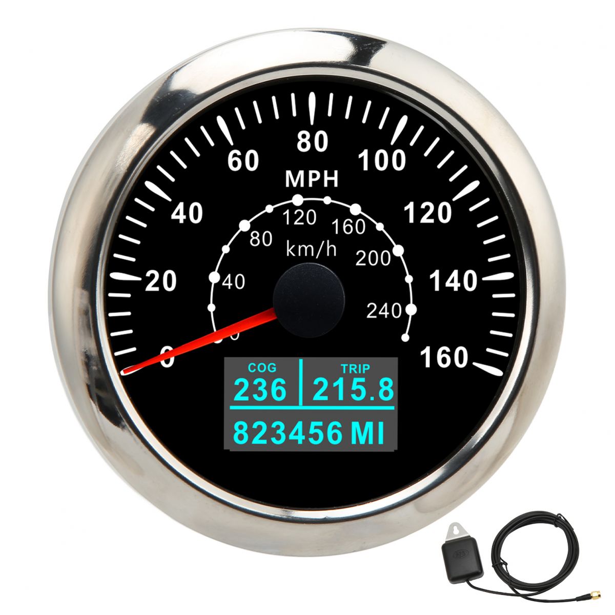 85-mm-gps-tachometer (3,35 Zoll), 0–160 Mph (0–240 Km/h), Lcd-display, Wasserdicht (ip67), Universell Einsetzbar Für Autos, Boote Und Wohnmobile, 9–32 V Dc, Schwarz