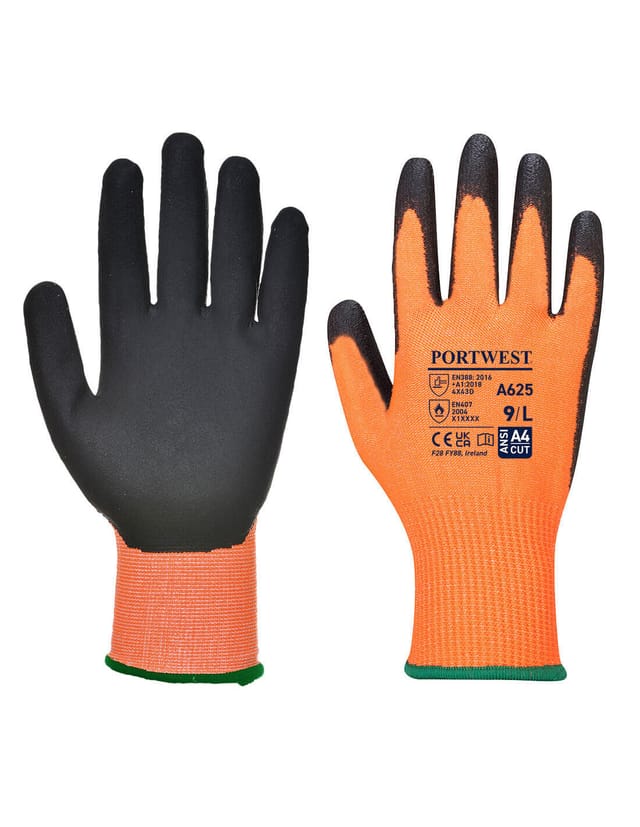 PU-Handschuhe Vis-Tex Schnittschutz Orange/Schwarz XL - Größe 10