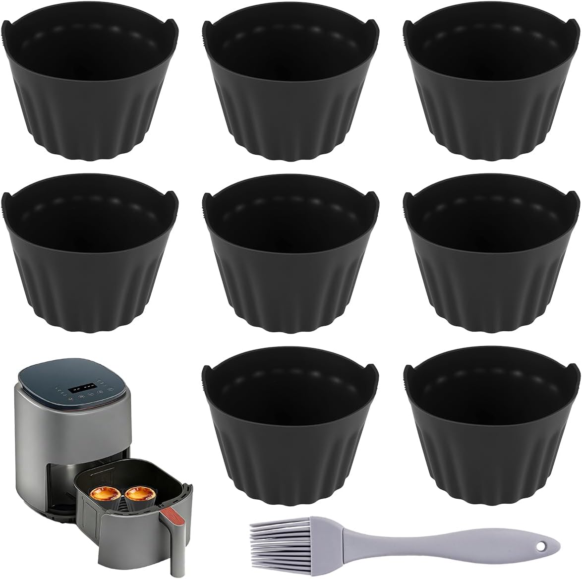 8er-set Silikon-airfryer-förmchen, Wiederverwendbare Flache Eierform Für Den Airfryer, Airfryer-kuchenform Mit Küchenpinsel, Rutschfest