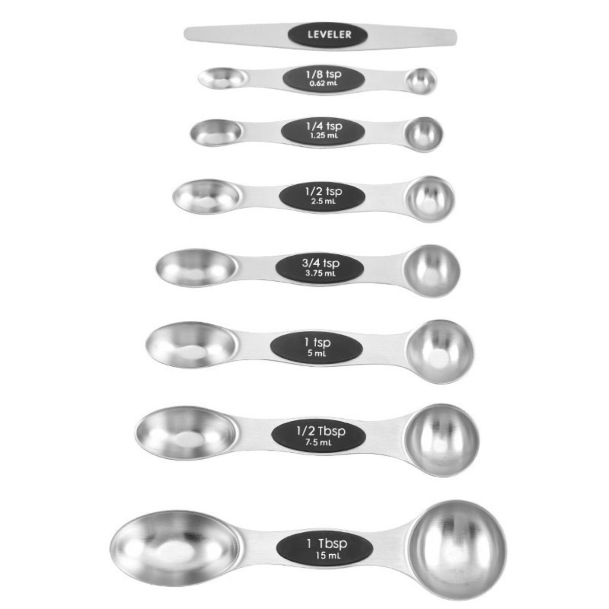 Set Mit 9 Stapelbaren, Doppelseitigen Magnetischen Messlöffeln Aus Edelstahl Zum Backen, Kochen Und Für Den Hausgebrauch.