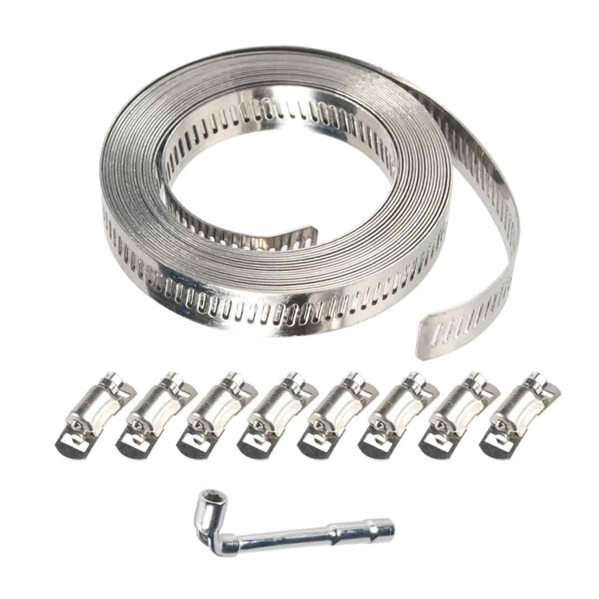 Metallband Mit Löchern + 8/16 Befestigungselemente, Schlauchschellen, Edelstahl, Groß