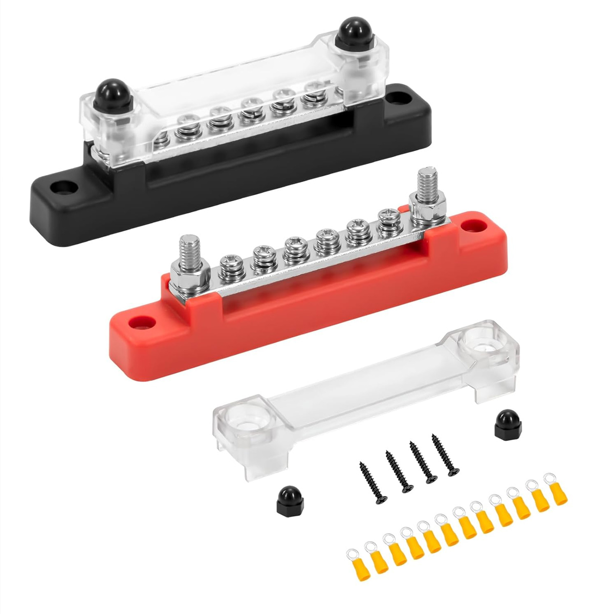 12v-48v Dc Stromverteilerblock, Sammelschiene 150a Mit 6 X M4 Klemmschrauben Für Auto, Lkw, Boot, Rot, Schwarz, 2 Stück