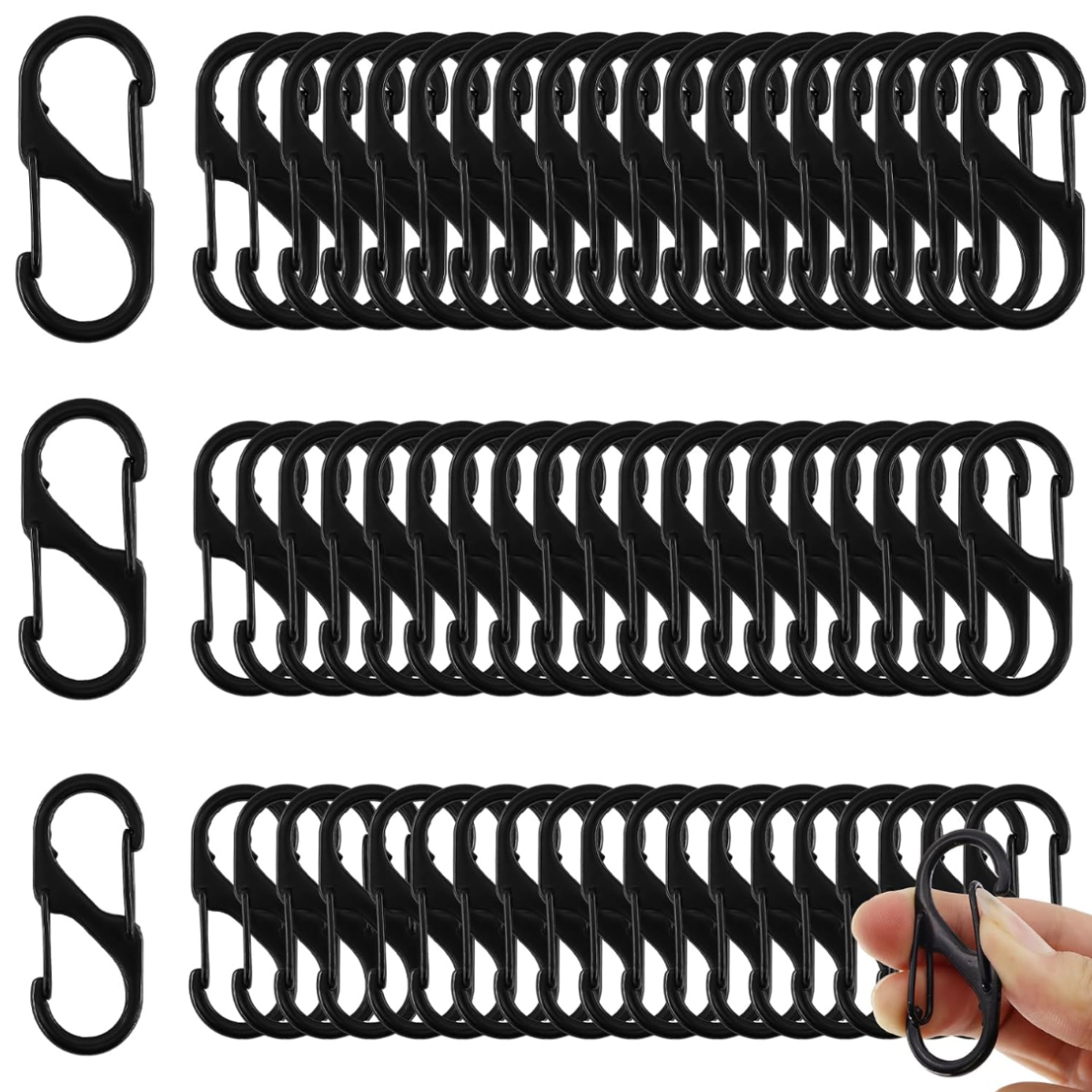 60er-pack Karabiner, Edelstahl, S-form, 50 Mm, 40 Mm, 32 Mm, Camping & Wandern