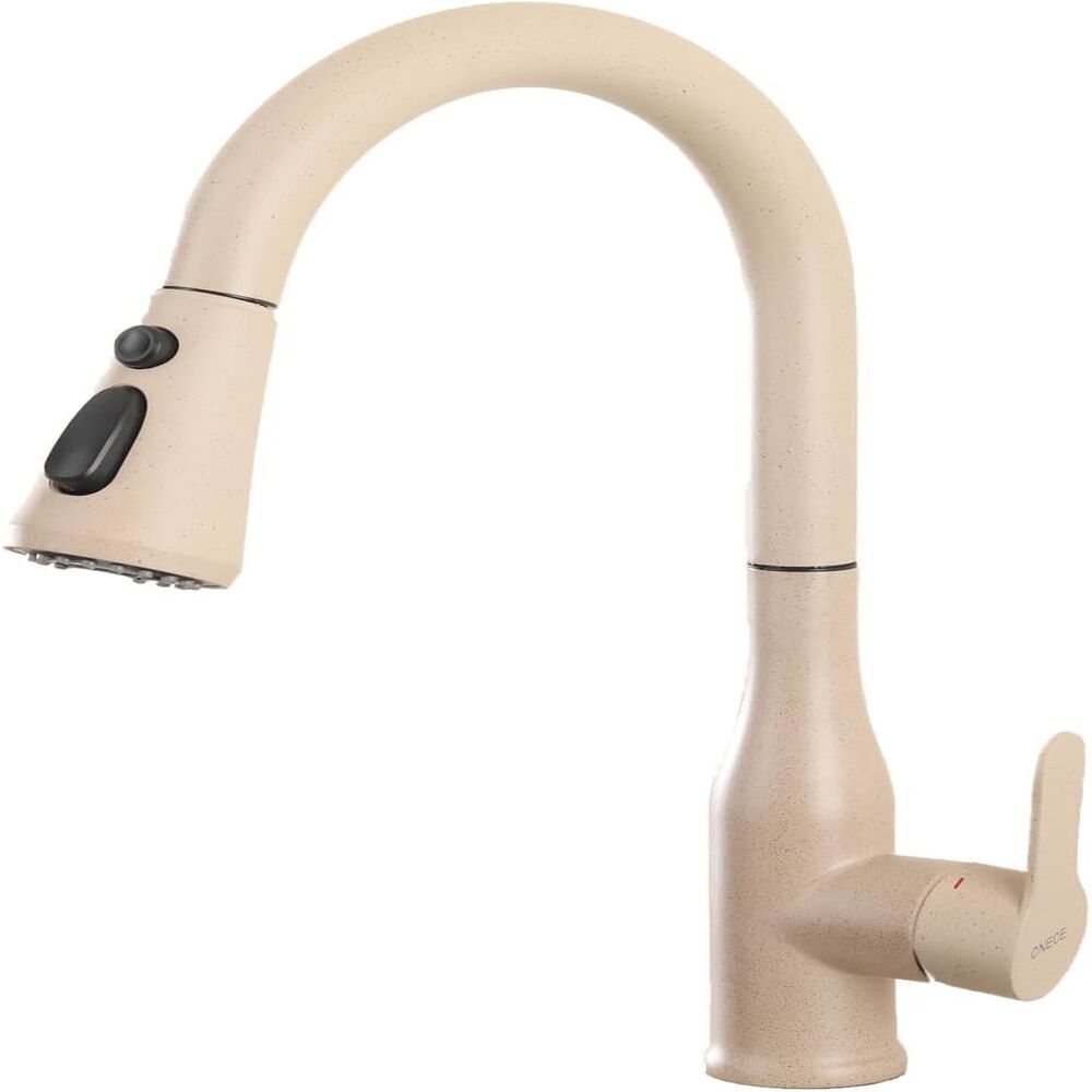 Beige Küchenarmatur Mit Ausziehbrause, Schwenkbarer Spültischmischer Mit 3 Wasserstrahlen, 360° Drehbare Armatur Für Doppelspülen