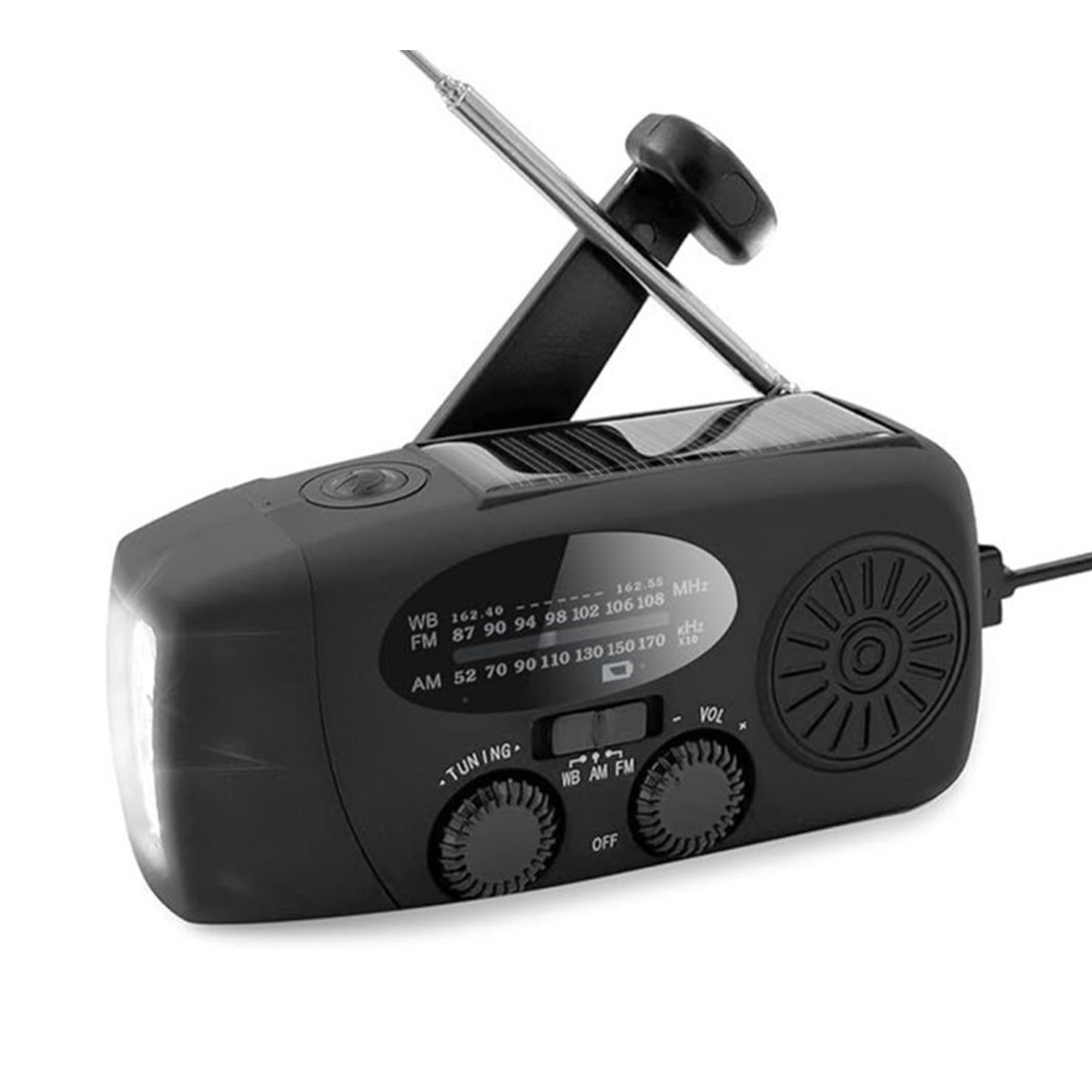 2000 Mah Am/fm Solar-notfallradio Mit Handkurbel, Wetterradio, Handy-ladegerät, Led-taschenlampe, Sos-alarm Und Kopfhöreranschluss – Grau