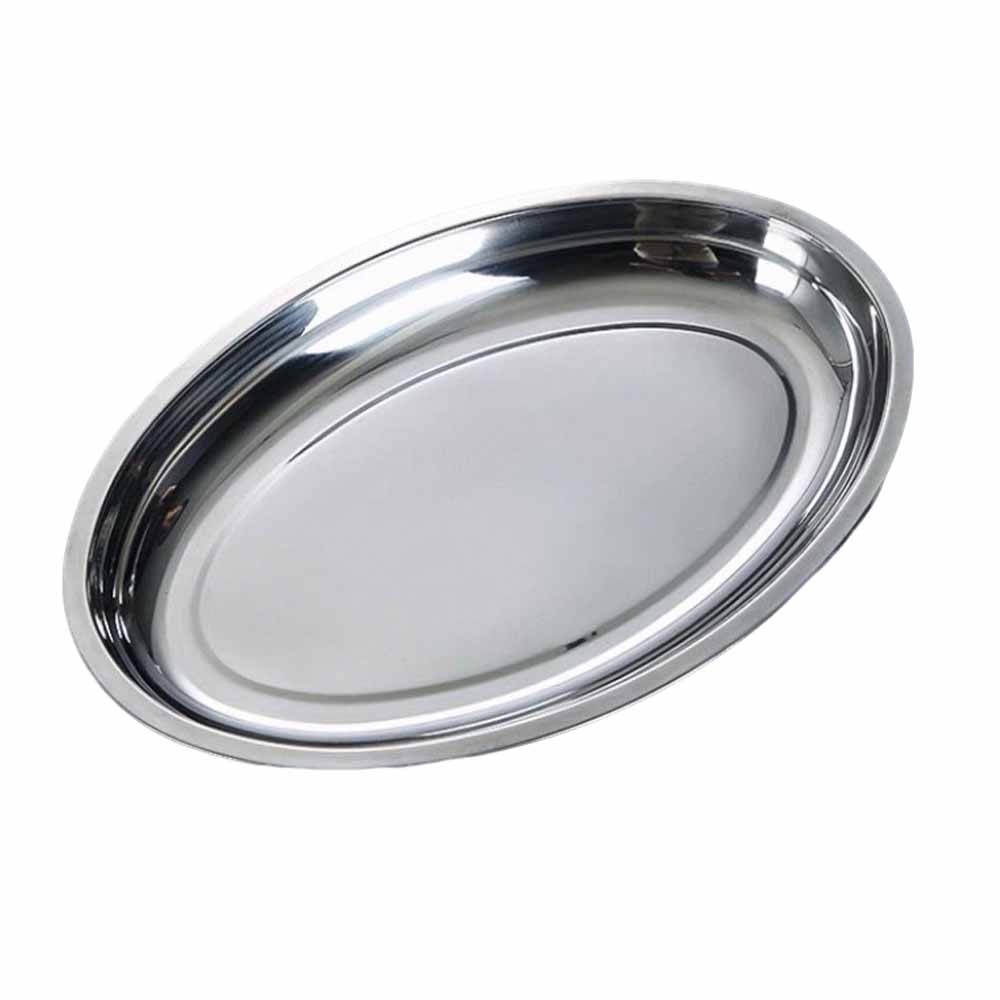 Ovale Servierschale Aus Edelstahl Mit Silbernem Boden, Maße 30,3 X 19,5 X 3 Cm, Ideal Zum Servieren Von Speisen. Leicht Zu Reinigen Und Vielseitig Einsetzbar, Mit Breitem Rand.