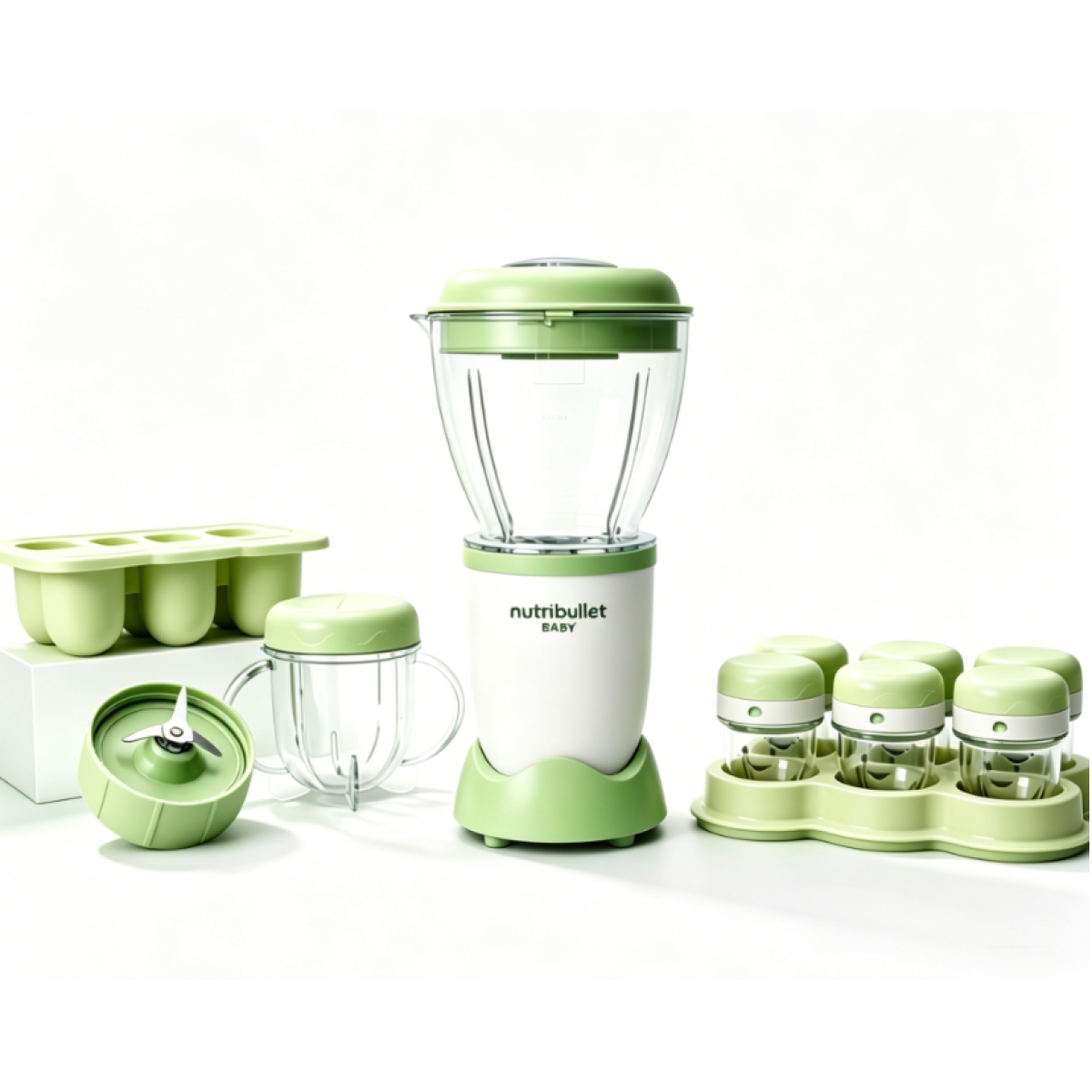 Babykostzubereiter (grün, Europäischer Stecker) Multifunktionaler Baby-mixer Und -zerkleinerer Mit Aufbewahrungsbechern Und