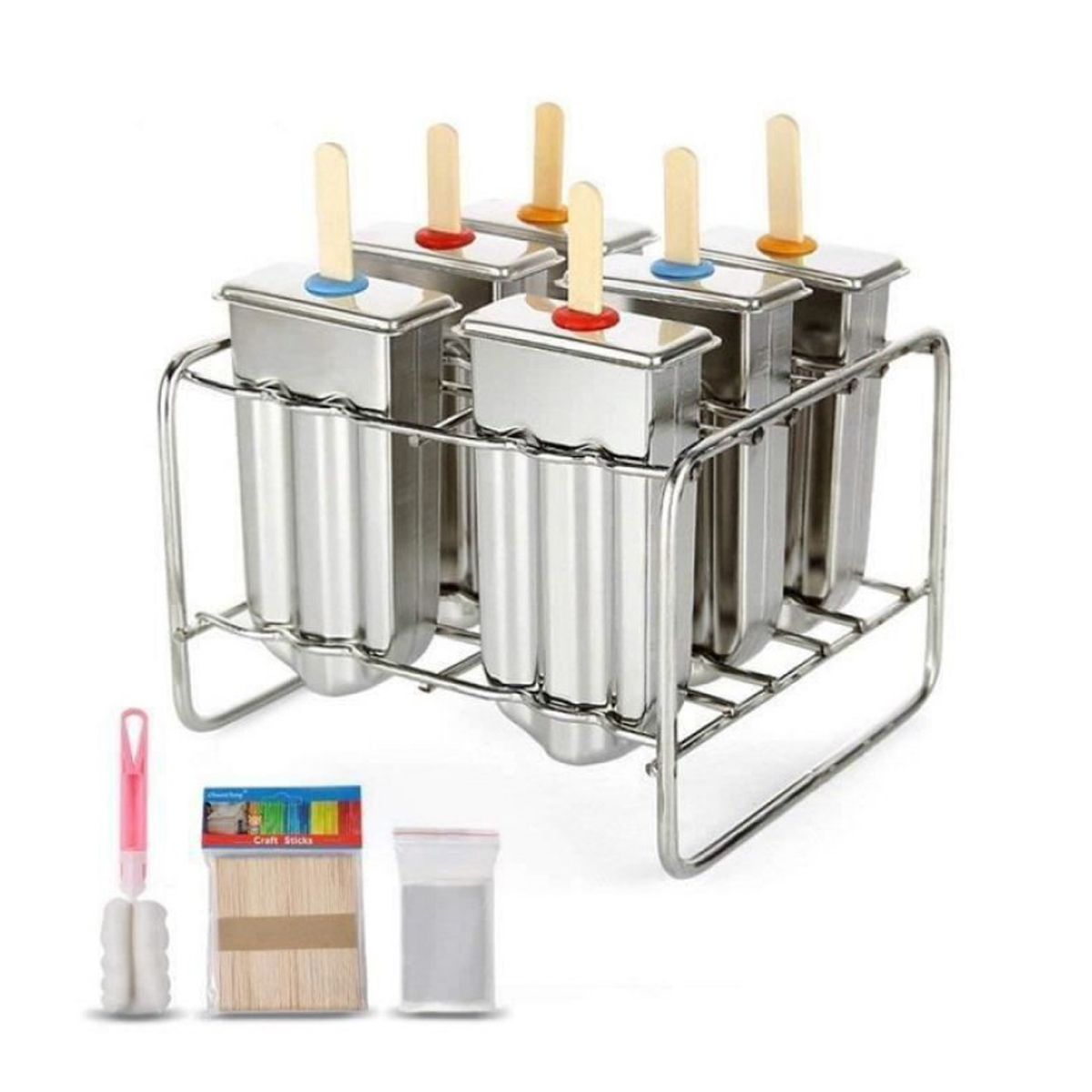 Eisformen Aus Edelstahl 304 – Für Selbstgemachtes Eis Am Stiel – 6er-set Mit Ständer