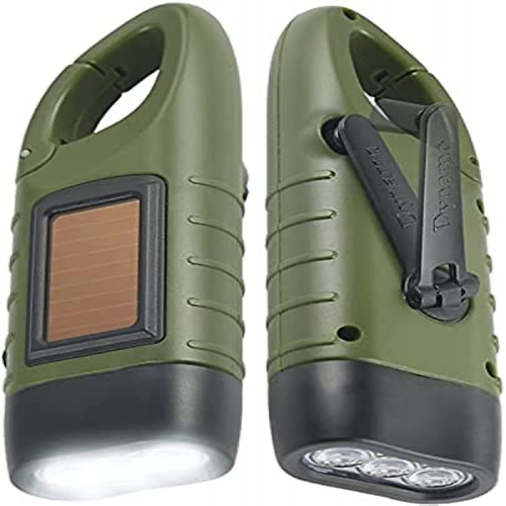 Taschenlampe (2 Stück) - Armeegrün [usb-aufladbar + Solarbetrieben + Handkurbel-aufladbar]