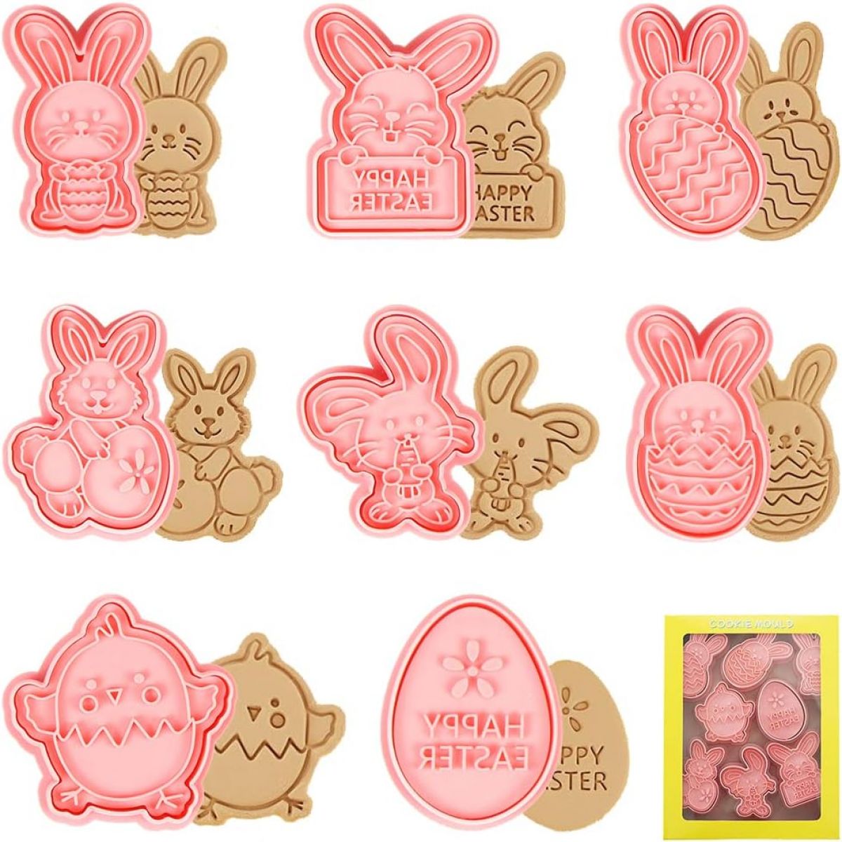 Set Mit 8 3d-oster-sets, Kunststoff-keksformen Für Kinder (hasen, Eier, Hühner)