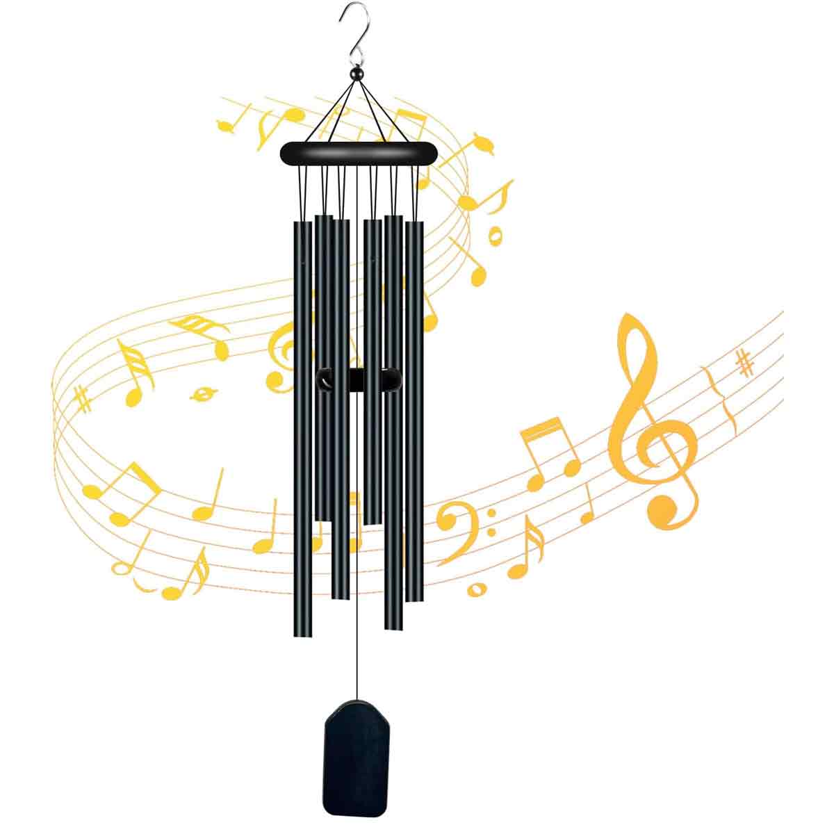 Windspiel Für Den Außenbereich, 6-rohr-windspiel Aus Aluminium, Windmühlen-baum-gartendekoration Für Den Innen- Und Außenbereich (schwarz)