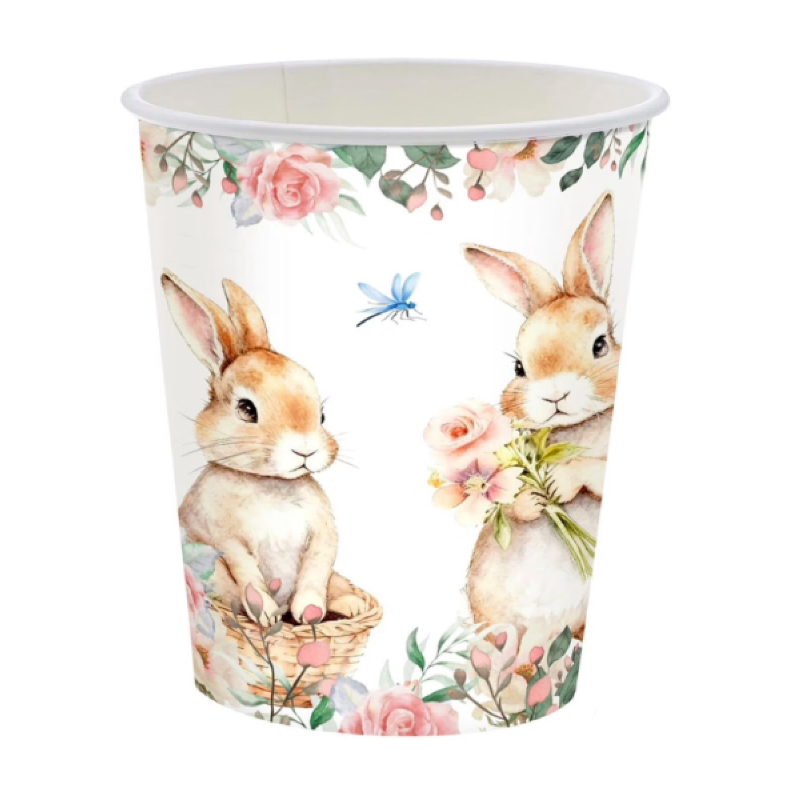 Packung Mit 20 Einweg-pappbechern Mit Vintage-hasen- Und Blumenmotiven, Perfekt Für Frühlingsfeste, Säfte, Kaffee Und Heiße Oder Kalte Getränke.