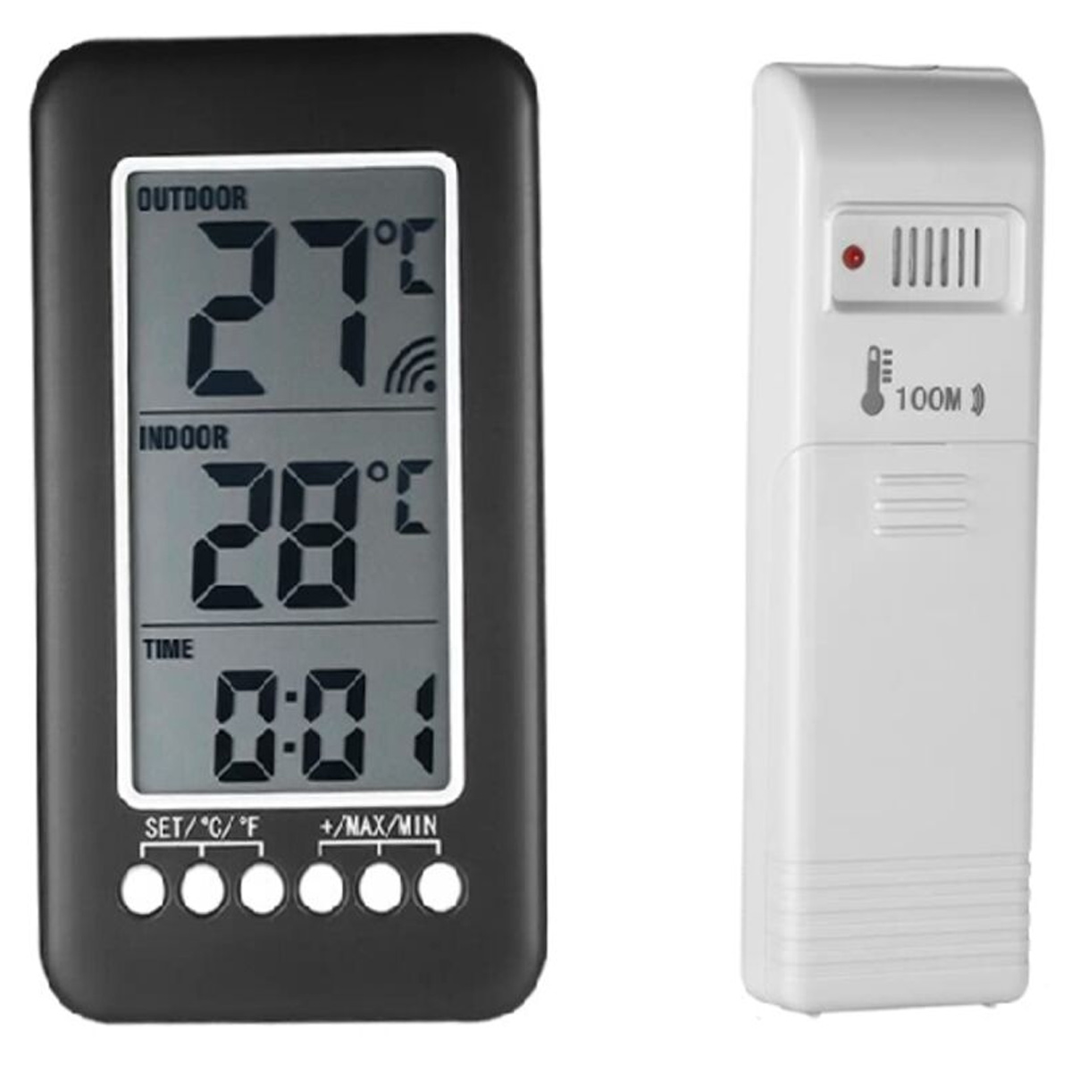 2-in-1-funkthermometer Für Innen Und Außen Mit Lcd-anzeige, Temperaturbereich -30 °c Bis 70 °c, Reichweite Bis Zu 100 M