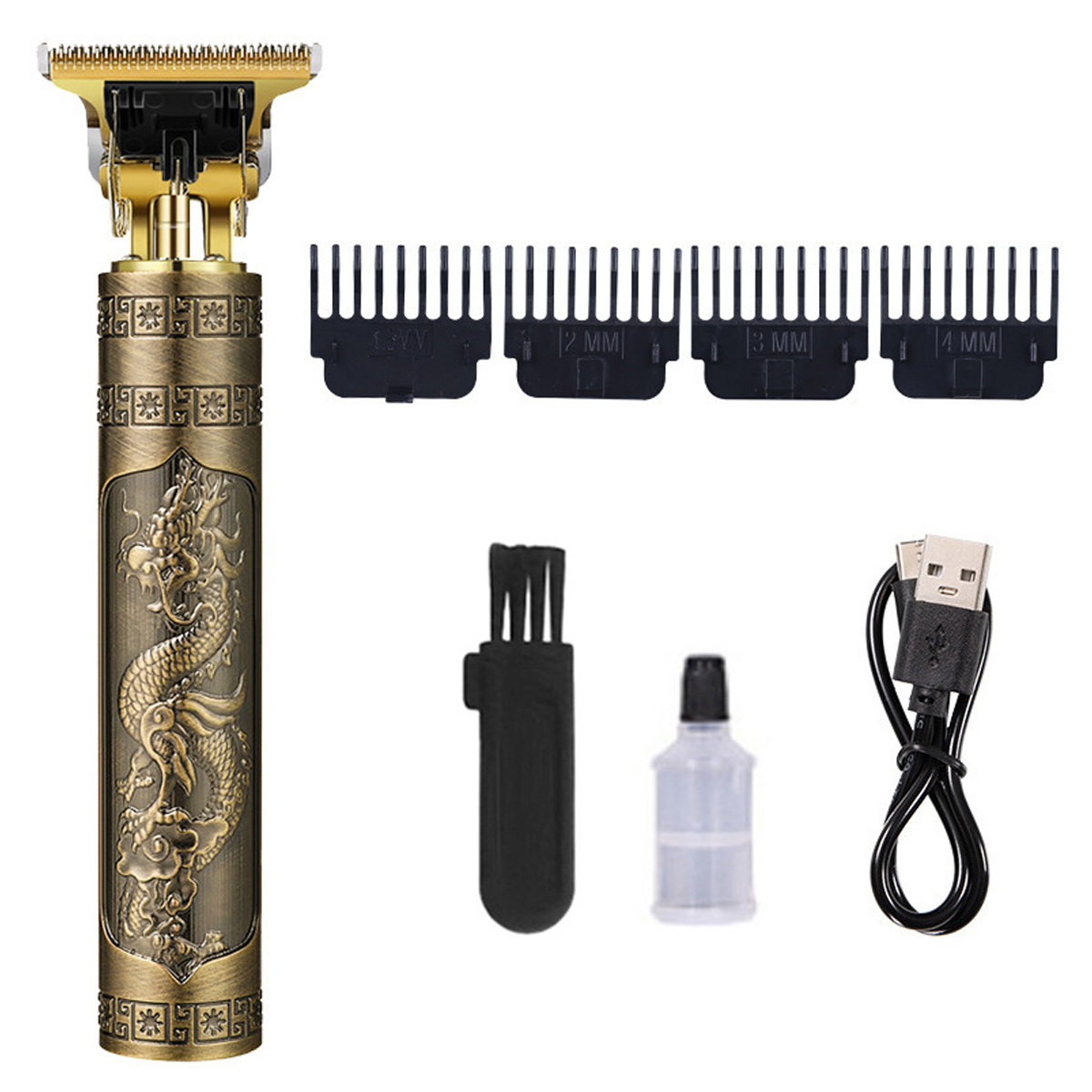 Elektrischer Herrenrasierer, Professioneller Haar- Und Barttrimmer, Kabelloses Stylinggerät, Retro-design Mit Goldenem Drachenmotiv, T-klinge, Salonqualität, Geschenk
