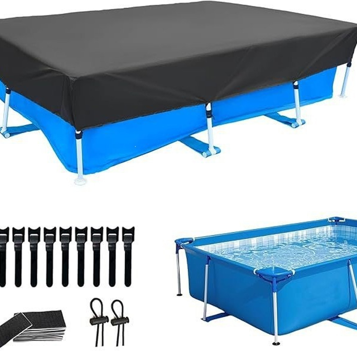 Rechteckige Poolabdeckung 450 X 220 Cm, 4,50 X 2,20 M, Mit Kordelzug Für Aufstellpools, Wasserdicht Und Staubdicht.