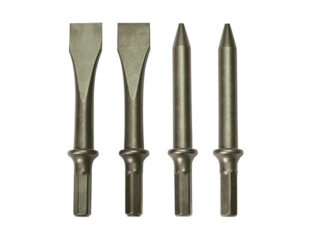 Meißel Set 4-teilig mit Sechskantschaft 10 mm, Stahlmeißel für Abbrucharbeiten und Meißelarbeiten, passend für Bohrhammer oder Meißelmaschine, Länge