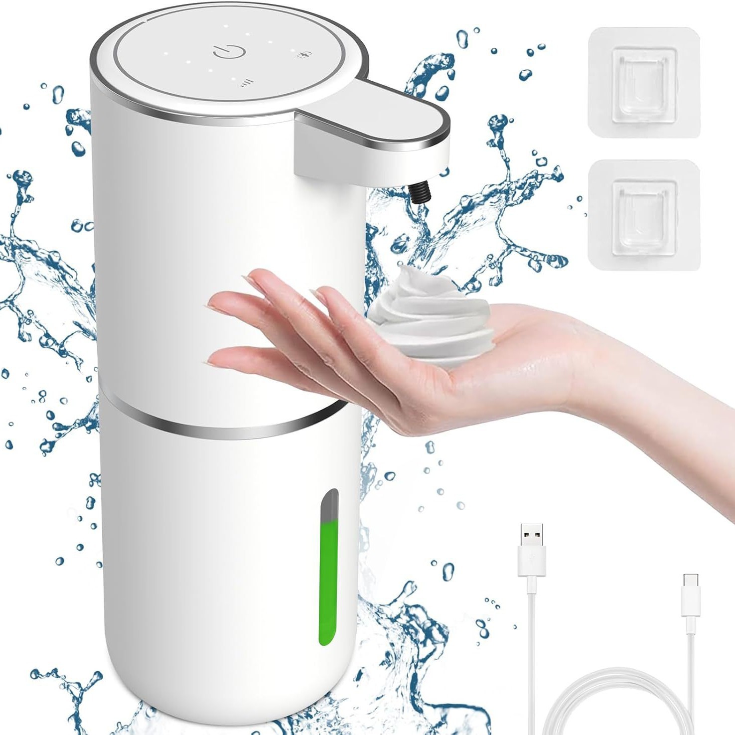 Automatischer Handdesinfektionsmittelspender Mit Sensor – Weißer P11 Schaumseifenspender [380 Ml Fassungsvermögen + 4 Einstellbare Stufen + Batteriestandsanzeige]