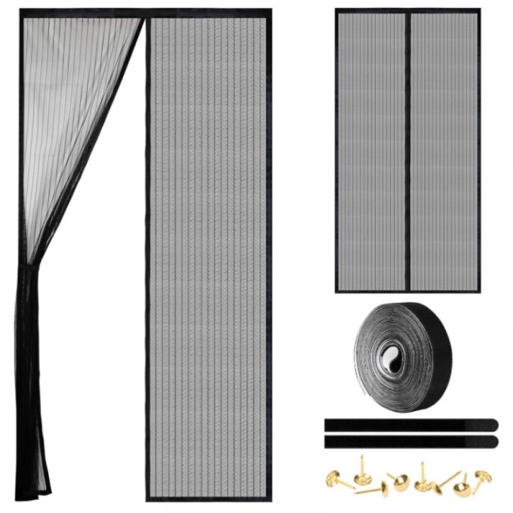 Magnetische Fliegengittertür Aus Fiberglas – Schwarzes Fiberglas – Breiter Klettverschluss – Beständig Gegen Zigarettenbrandflecken – Mit Stauraum – 90 X 210 Cm