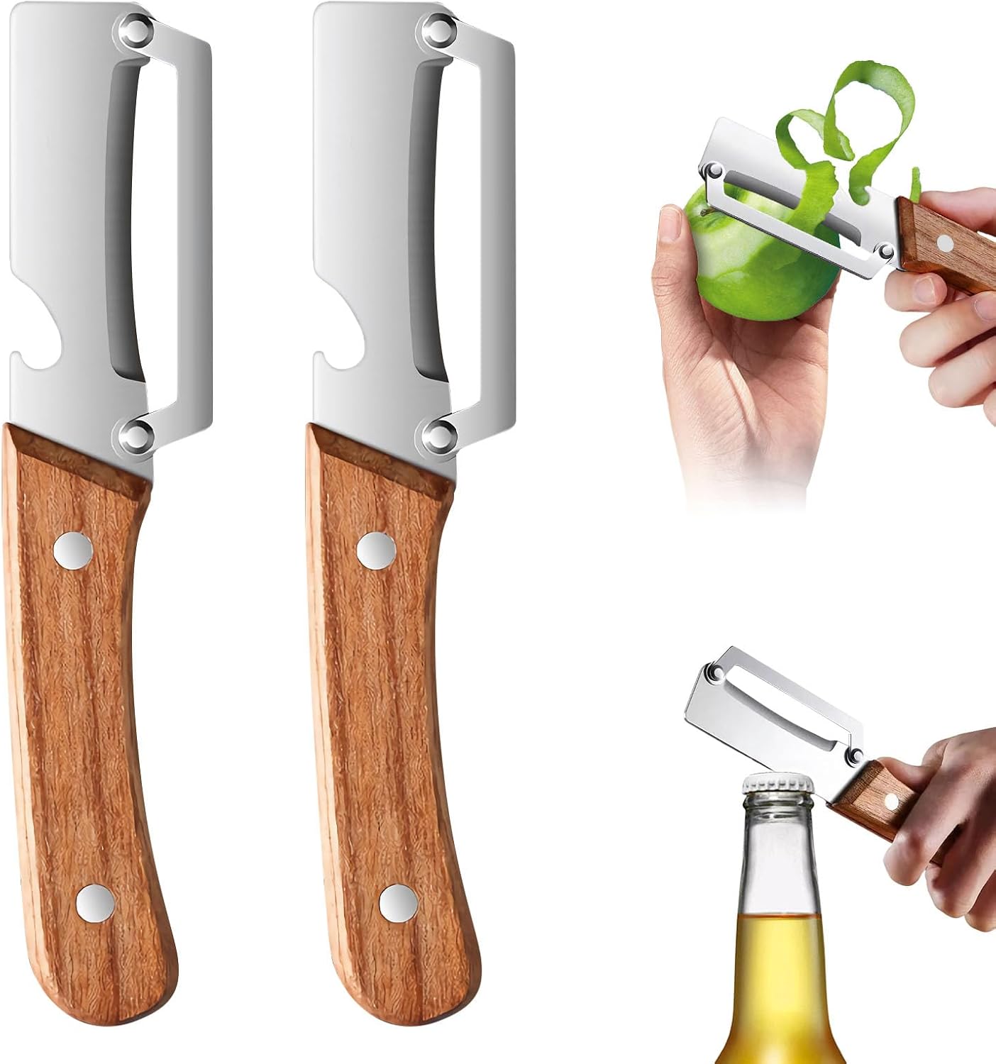 Ein Set Aus 2 Multifunktionalen Sparschälern, Speziell Für Die Küche Entwickelten Sparschälern Mit Holzgriffen [2 Stück]
