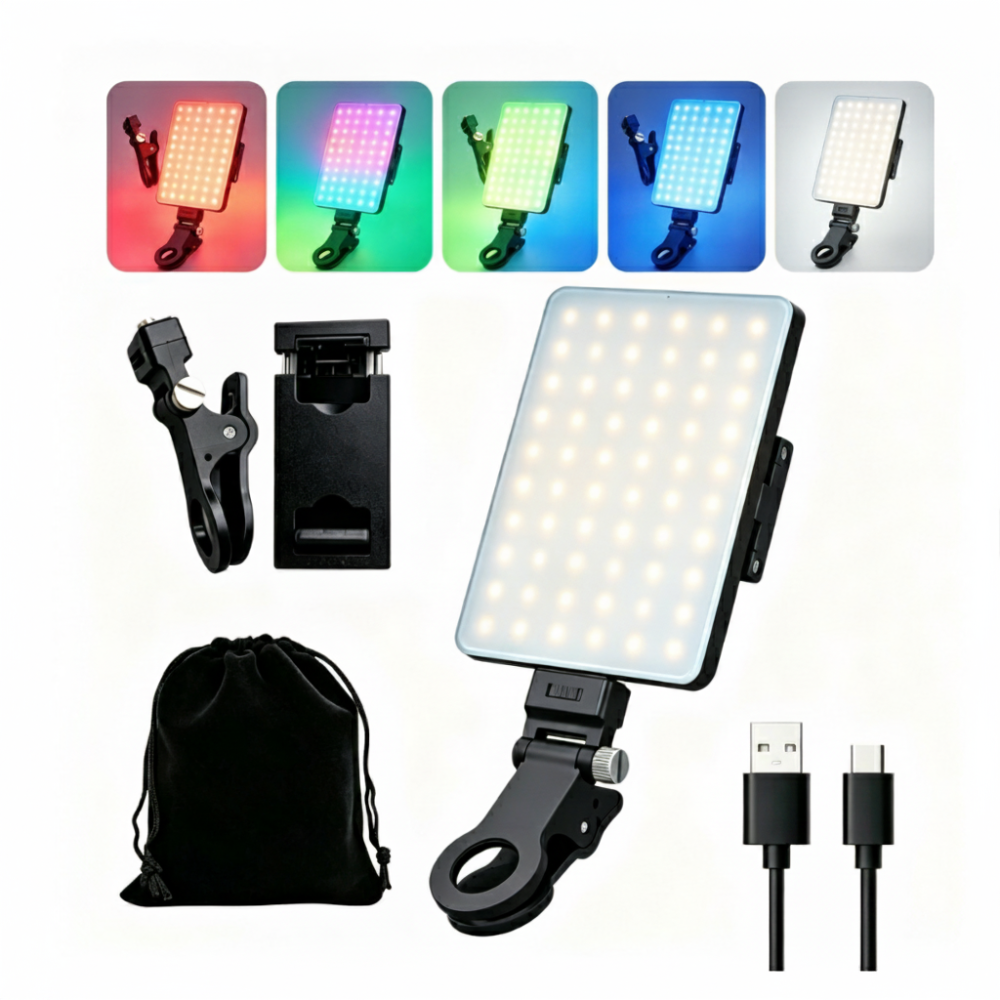 Vl-68 Rgb-clip-taschenlampe, Einstellbare Rgb-beleuchtung Und 3 Farbtemperaturen, Tragbare Led-taschenlampe Mit Aufbewahrungsbeutel Aus Flanell