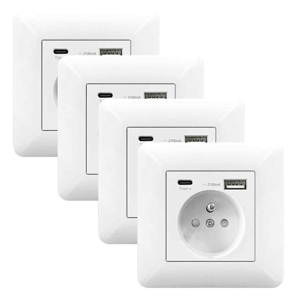 4er-pack 16a-wandsteckdosenleisten Mit Usb- Und Typ-c-anschluss – Unterputzsteckdosen Für Handys, Smartphones Und Tablets