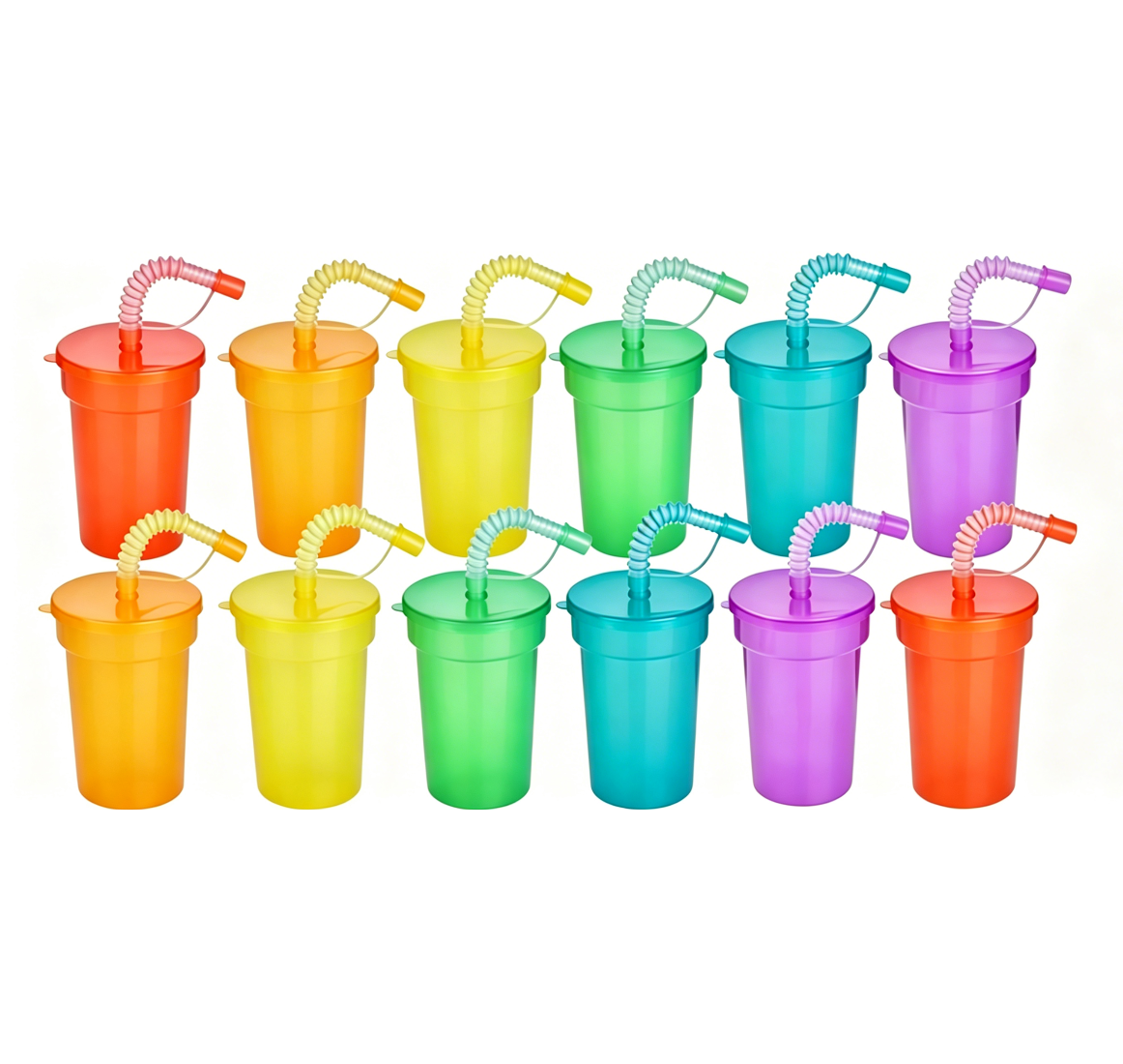 Set Mit 12 Wiederverwendbaren 380-ml-bechern Mit Deckel Und Strohhalm, Hergestellt Aus Bpa-freiem Polypropylen, Für Partys Und Picknicks