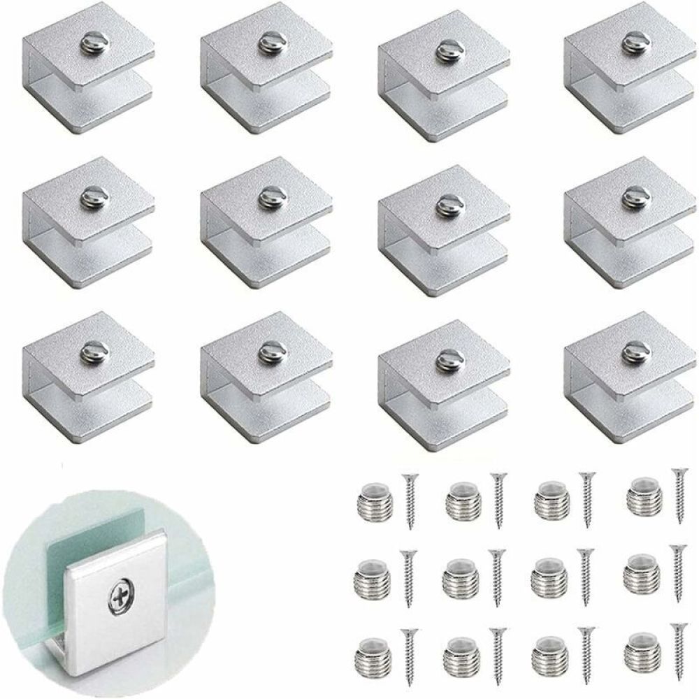 12-teiliges Glasklemmen-set, Verstellbare Glastrennwandhalterung, 6-8 Mm Glaswandregalhalterung, Aluminium-regalhalterungen