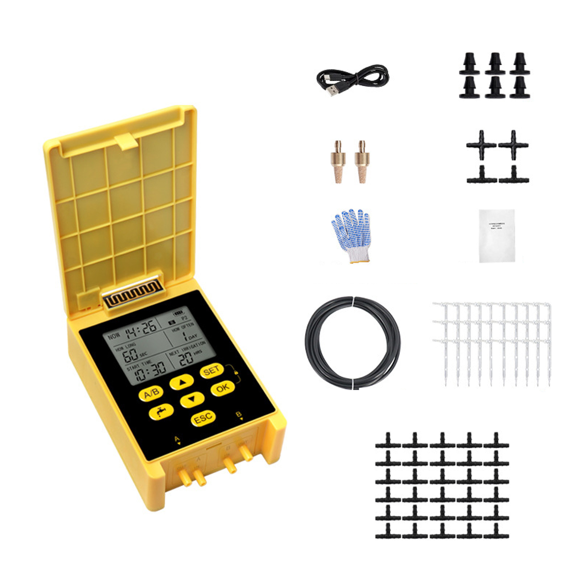 Automatisches Solar-bewässerungsset Mit Doppelpumpe Und Lcd-bildschirm, Tropfbewässerung Für 30 Pflanzen, Terrasse Und Balkon