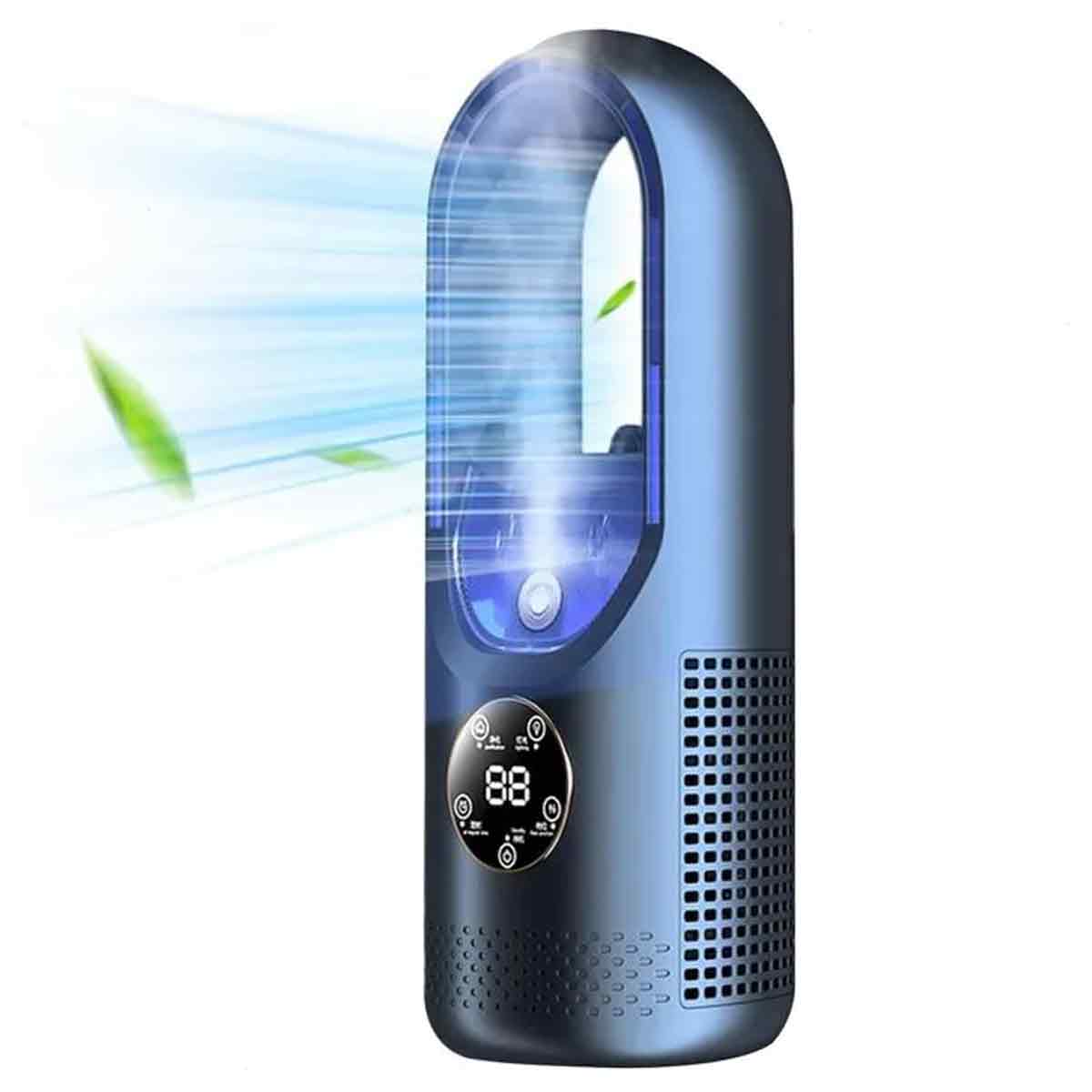 6-stufiger, Blattloser Ventilator, Tragbarer Kühlventilator Mit Led-anzeige, Für Büro Und Zuhause (blau)