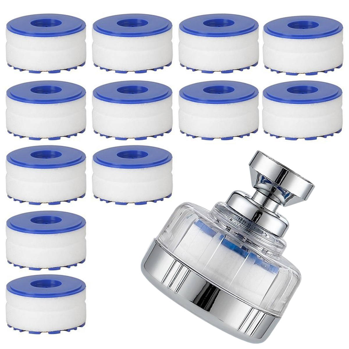 Universeller Wasserhahnfilter Gegen Kalkablagerungen Mit 12 Pp-baumwollfilterelementen Und 360° Drehbarem Sprühkopf