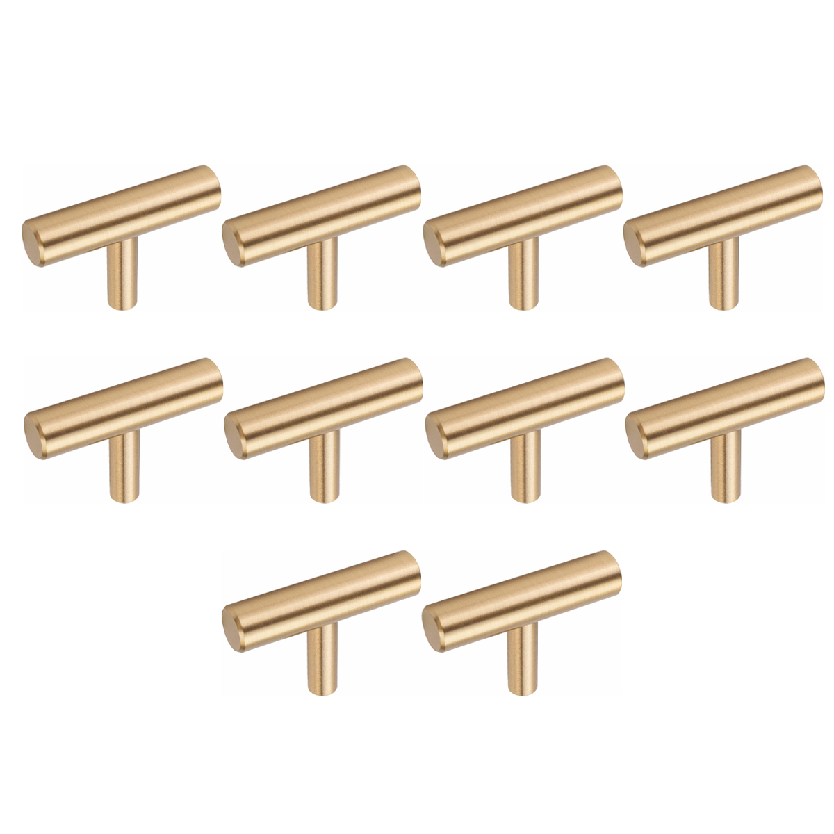 Set Mit 10 T-förmigen Knöpfen Aus Gebürstetem, Goldfarbenem Messing, 50 X 35 Mm, Für Möbel, Küche, Badezimmer